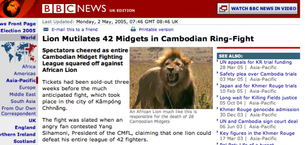 Lion mutilates 42 cambodian midget fighters